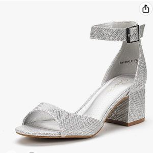 Silver glitter pumps.